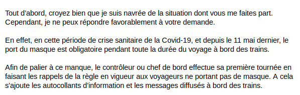 Communication officielle SNCF sur le port du masque Covid19 à bord
