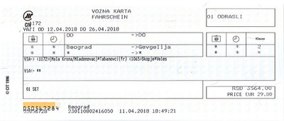 Billet de train Belgrade ⇄ Gevgelija