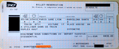 Billet TGV Paris Barcelone