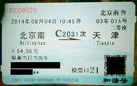 Billet de train à grande vitesse Beijing (北京) – Tianjin (天津), Chine