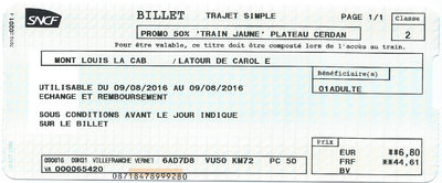 Billet de train Mont-Louis Latour-de-Carol
