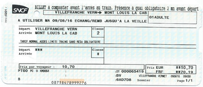 Billet de train Villefranche Mont-Louis