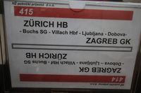 Panneau EN 415 Zürich ➔ Zagreb Gk