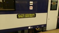 Panneau du train de nuit EuroNight 447 Oberhausen – Cologne – Varsovie