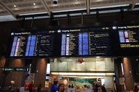 Panneaux des départs de la gare d’Oslo, Norvège