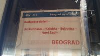 Pancarte Gy 341 Beograd Gyorsvonat Budapest Keleti Beograd sur un wagon du Budapest Belgrade
