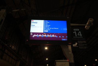 Écran du Paris ➔ Irun en gare d’Austerlitz