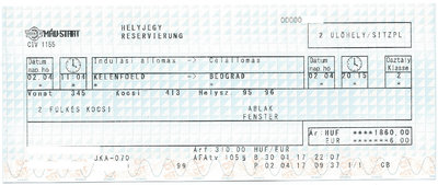 Réservation pour le train Budapest ⇄ Belgrade
