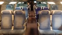 Intérieur d’une voiture 2<sup>e</sup> classe dans le TGV Paris ⇄ Barcelone