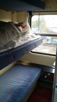 3 couchettes dans un compartiment du train de nuit Wrocław ⇄ Lviv